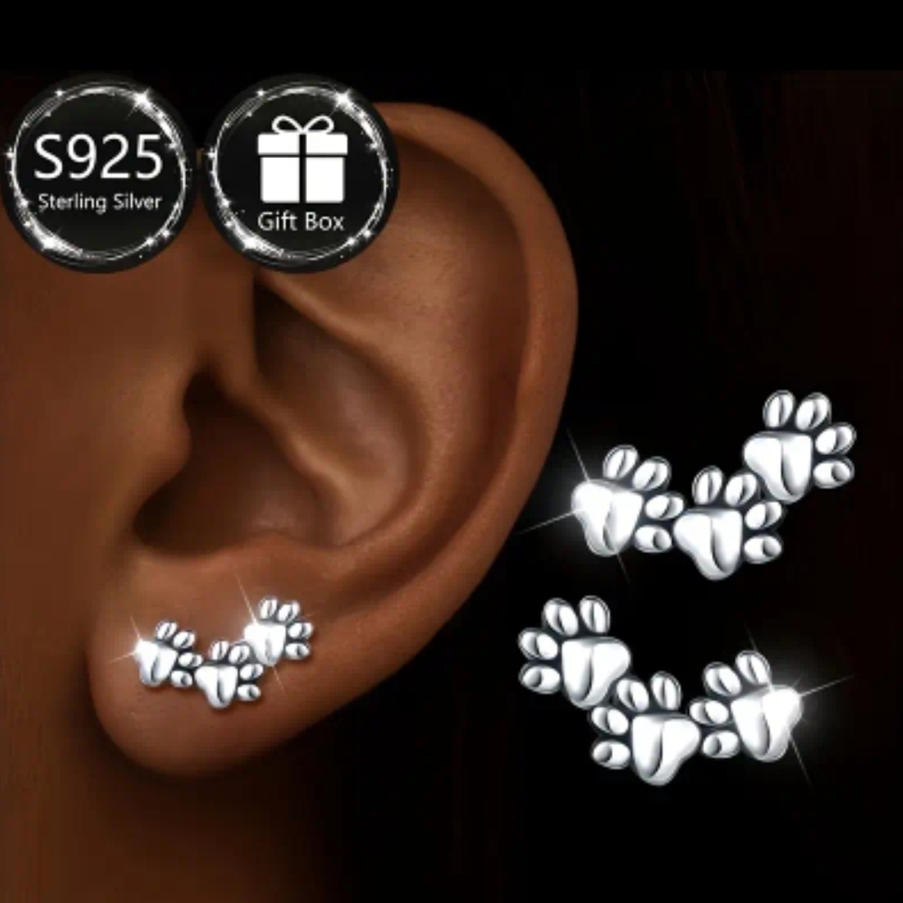 NEW Sterling Silver Paw Print Earrings